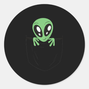 Green Alien In A Pocket Funny Sci Fi Graphic Classic Round Sticker