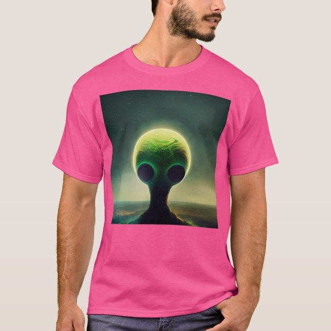 Green Alien In Outerspace T-Shirt (Front)