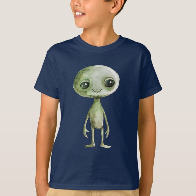 Green Alien Martian Funny Boy's Shirt (Front)