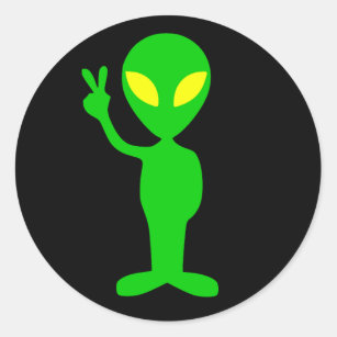 green alien peace sign classic round sticker