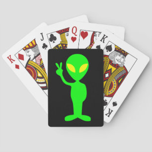 GREEN ALIEN PEACE SIGN PLAYING CARDS