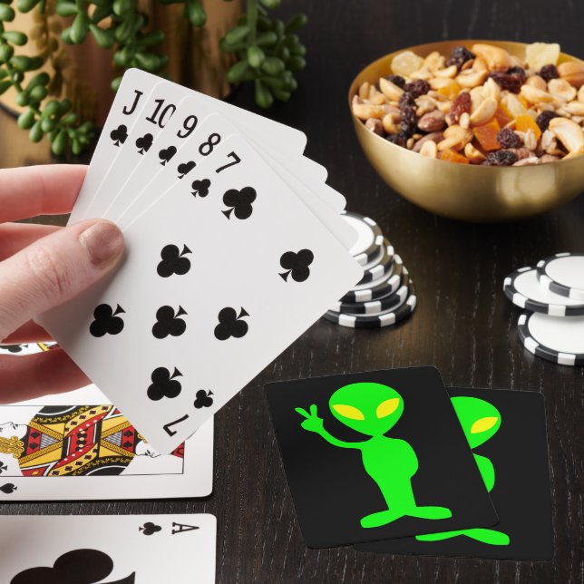GREEN ALIEN PEACE SIGN PLAYING CARDS (In Situ)