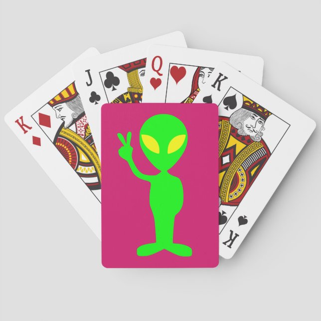 GREEN ALIEN PEACE SIGN PLAYING CARDS (Back)