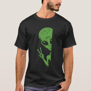 Green Alien Peeking Funny Alien Extraterrestrial S T-Shirt