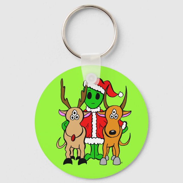 Green Alien Santa Keychain (Front)