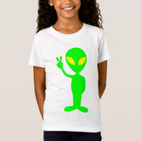 Green alien showing peace sign illustration