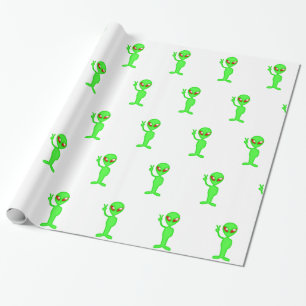 Green alien silhouette wrapping paper