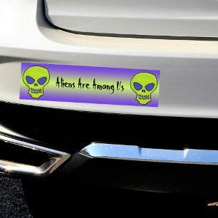 Green Alien Skull Bumper Sticker