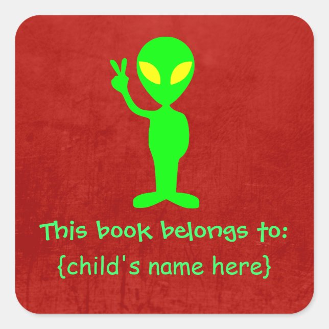 Green Alien with Almond Eyes - Book Belongs To Square Sticker (Front)