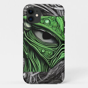 Green Alien with Degenerative Lines Background Case-Mate iPhone Case