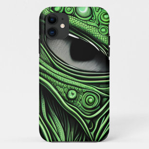 Green Alien with Degenerative Lines Background Case-Mate iPhone Case