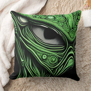 Green Alien with Degenerative Lines Background Cushion