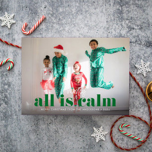 Green All is Mostly Calm Single Photo Holiday Card