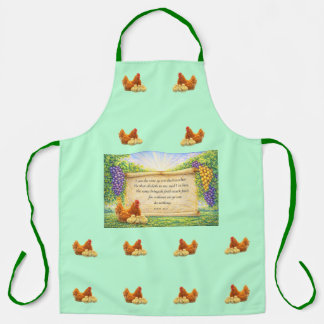 Green All-Over Apron with Chickens & Bible Verse