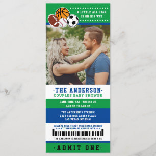 Green All Star Sport Ticket Couples Shower Photo Invitation