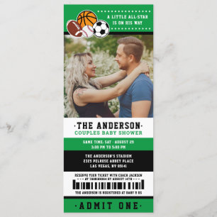 Green All Star Sport Ticket Couples Shower Photo Invitation