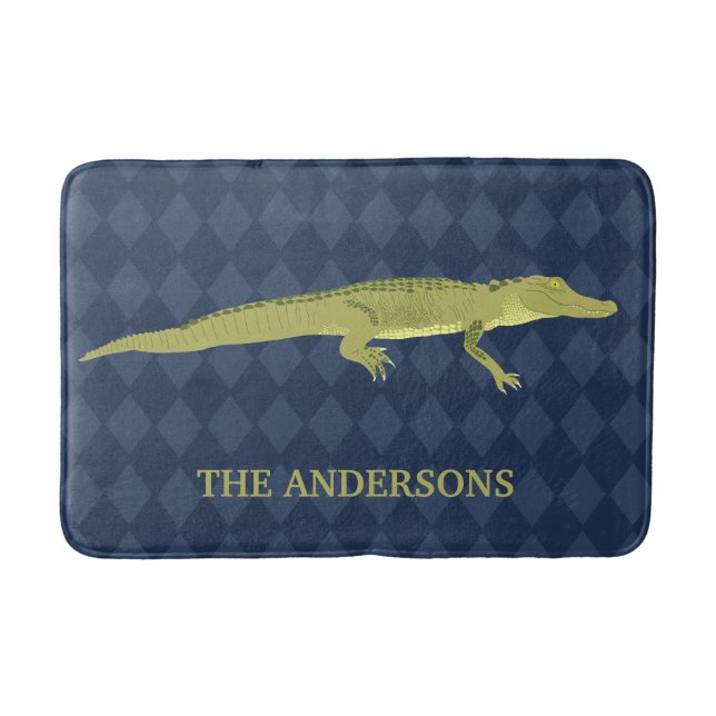 Green Alligator Realistic Graphic Personalised Bath Mat (Front)