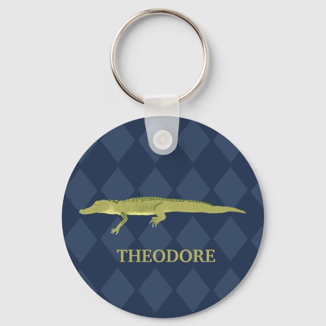 Green Alligator Realistic Graphic Personalised Key Ring (Front)