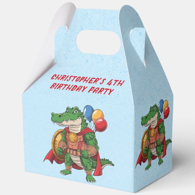 Green Alligator Superhero Birthday Party Favour Box (Back)