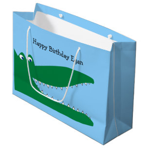 Green Alligator with Blue Background Large Gift Bag