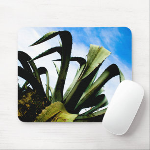 Green Aloe Plant with Bright Blue Sky Mouse Pad