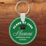 Green Alumni High School Reunion Personalised Key Ring<br><div class="desc">A classy custom class reunion party favour gift in green and white for a high school,  college,  or university. Customise with your school name and graduating class under the elegant calligraphy for a great personalised alumni keychain present.</div>