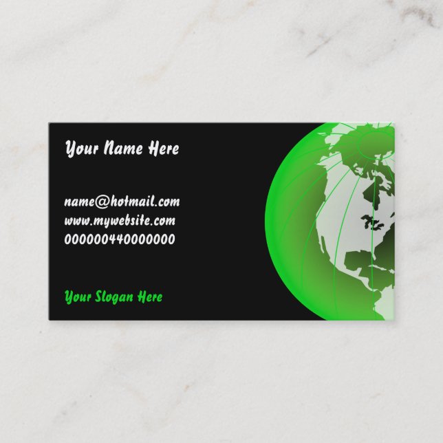 Green America Globe, Your Name Here, Business Card (Front)