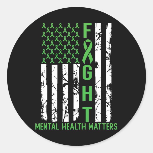 Green American Flag Usa Mental Health Problems  Classic Round Sticker (Front)