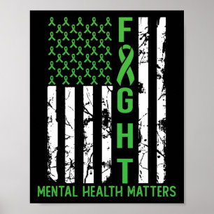 Green American Flag Usa Mental Health Problems Poster