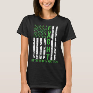 Green American Flag Usa Mental Health Problems  T-Shirt