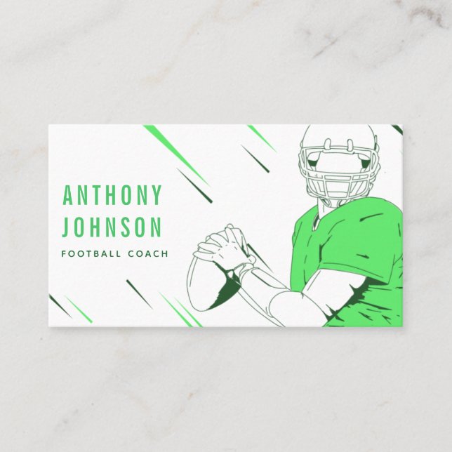 Green American Football Coach Player Social Media  Business Card (Front)