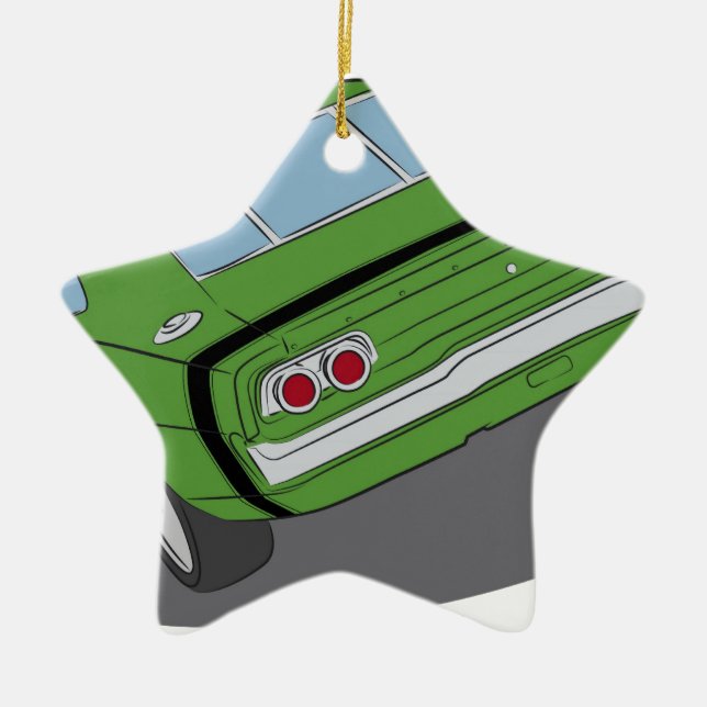Green american muscle car ceramic tree decoration (Front)