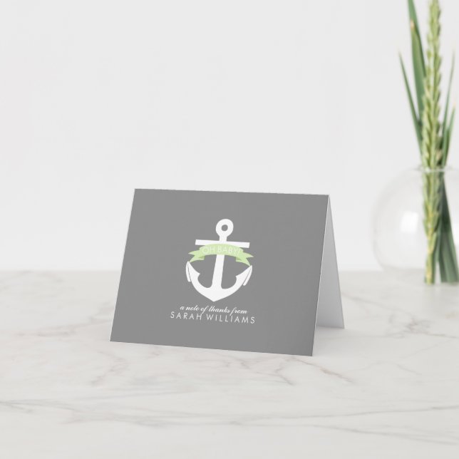Green Anchor Nautical Baby Shower Thank You Card (Front)