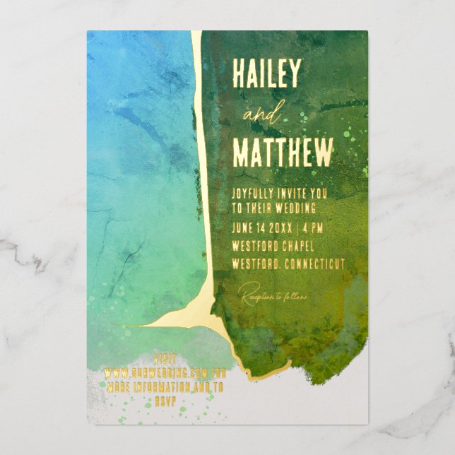 Green and Aqua blue Watercolor Wedding  (Front)