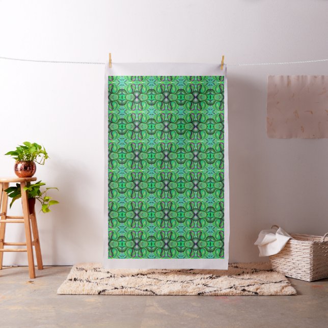 Green and Aqua Doodle With Black Lines Fabric (In Situ)