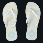 Green and Aqua Floral Damask Monogrammed Jandals<br><div class="desc">Beautiful and elegant floral damask pattern and quatrefoil frame monogram.</div>