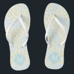 Green and Aqua Floral Damask Monogrammed Jandals<br><div class="desc">Beautiful and elegant floral damask pattern and quatrefoil frame monogram.</div>