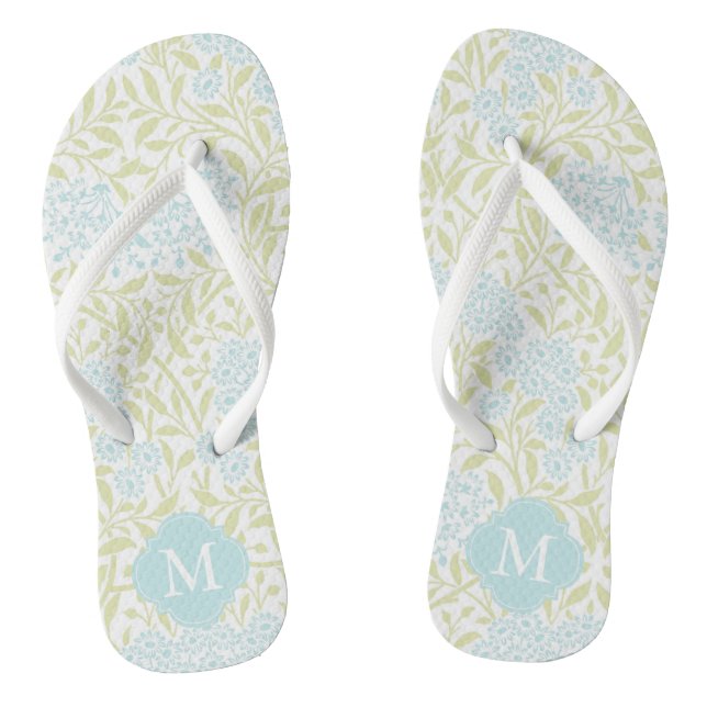 Green and Aqua Floral Damask Monogrammed Jandals (Footbed)