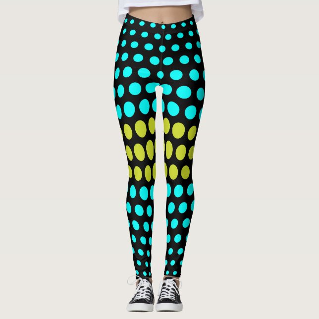 Green and Aqua Polka Dot Pattern Leggings (Front)