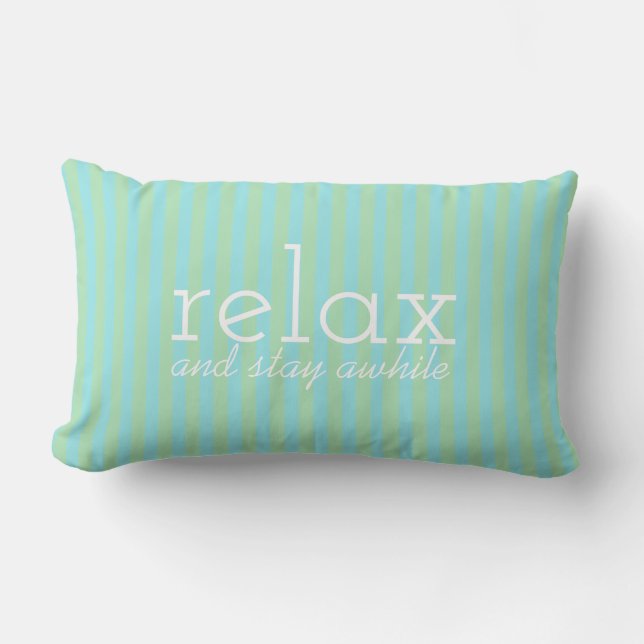 Green and Aqua Striped Outdoor Pillow (Front)