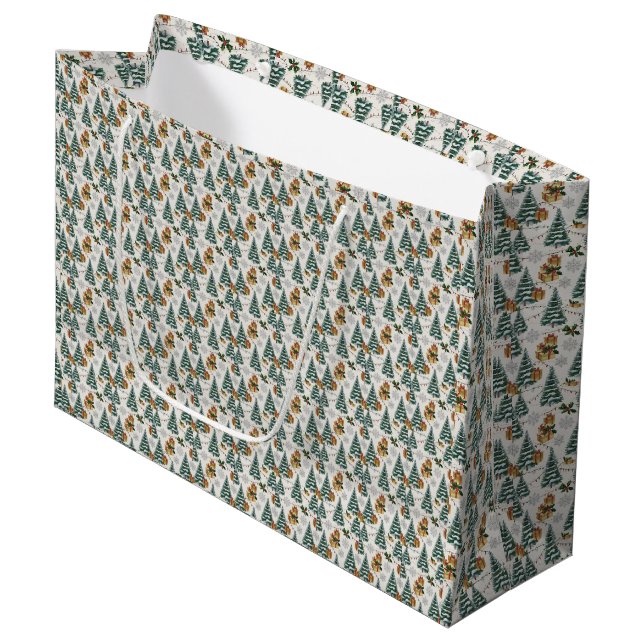  Green and Beige Christmas   Large Gift Bag (Front Angled)