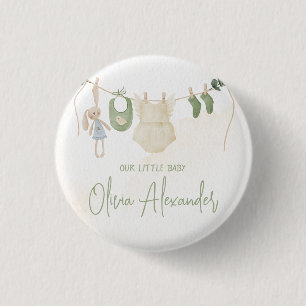 Green and Beige Delicate Watercolor Baby Shower 3 Cm Round Badge