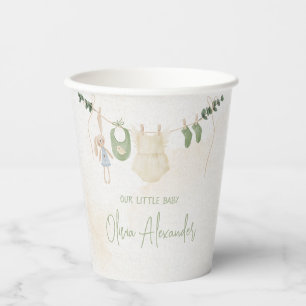 Green and Beige Delicate Watercolor Baby Shower Paper Cups