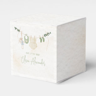 Green and Beige Delicate Watercolor Floral Baby Sh Favour Box