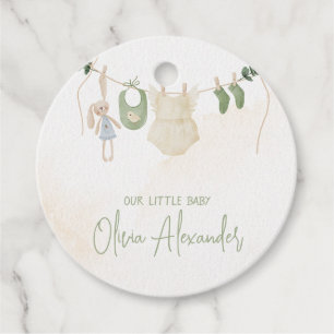 Green and Beige Delicate Watercolor Floral Baby Sh Favour Tags
