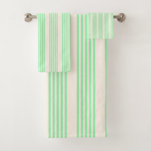 Green and beige five stripes pattern bath towel set