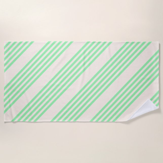 Green and beige five stripes pattern beach towel (Front)
