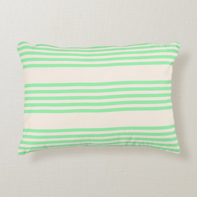 Green and beige five stripes pattern decorative cushion (Front)
