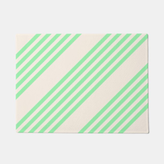 Green and beige five stripes pattern doormat (Front)