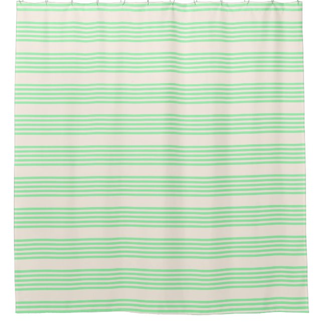 Green and beige five stripes pattern shower curtain (Front)